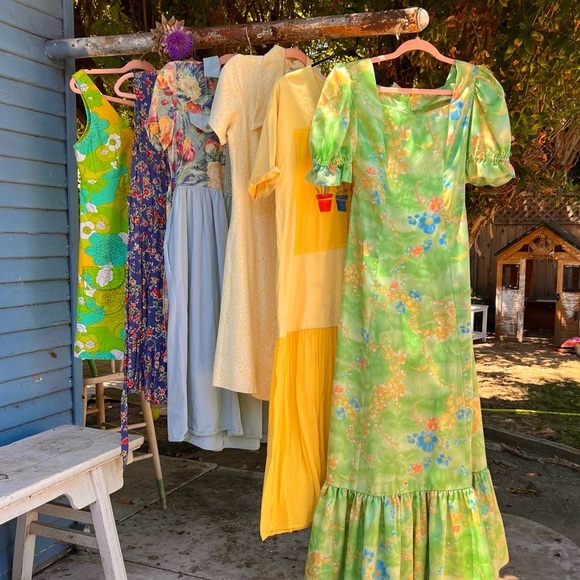 Vintage 70’s Lime Green Satin Prairie Maxi Gown - Picture 1 of 3